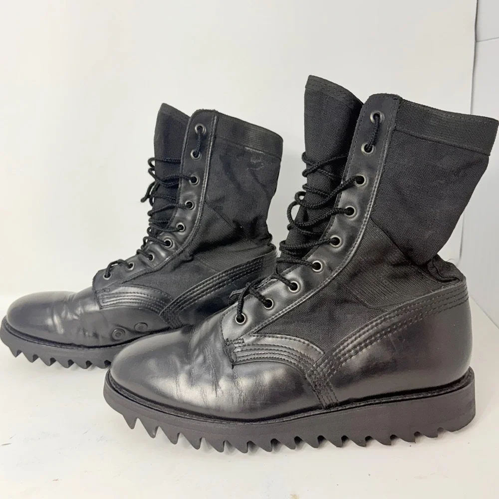 Military Surplus Black Leather Canvas Ripple Sole Tactical Combat Boots 8W
